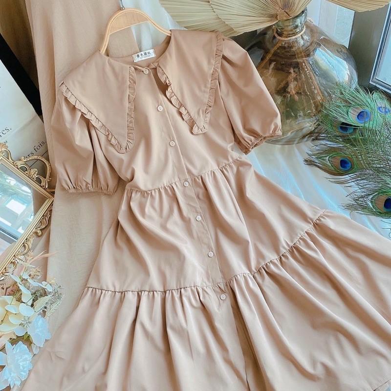 Đầm váy babydoll kem cổ bèo