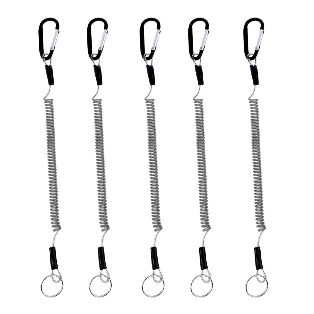 Retractable Fishing Lanyards Safety Ropes Coiled Tether Cords 5pcs Purple