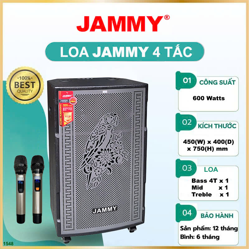 Loa kéo 4 tấc Jammy F1548K LƯỚI VẸT - _Kích thước: 450 (W) x 400 (D) x 750 (H)mm _Công suất: 600Watts- Hàng chính Hãng