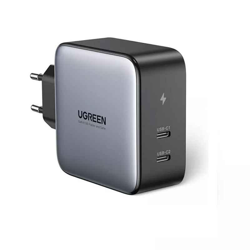 Ugreen UG50327CD254TK 100W 2c chuẩn cắm EU chân tròn Màu Xám Củ sạc nhanh 2 cổng USB type C - HÀNG CHÍNH HÃNG