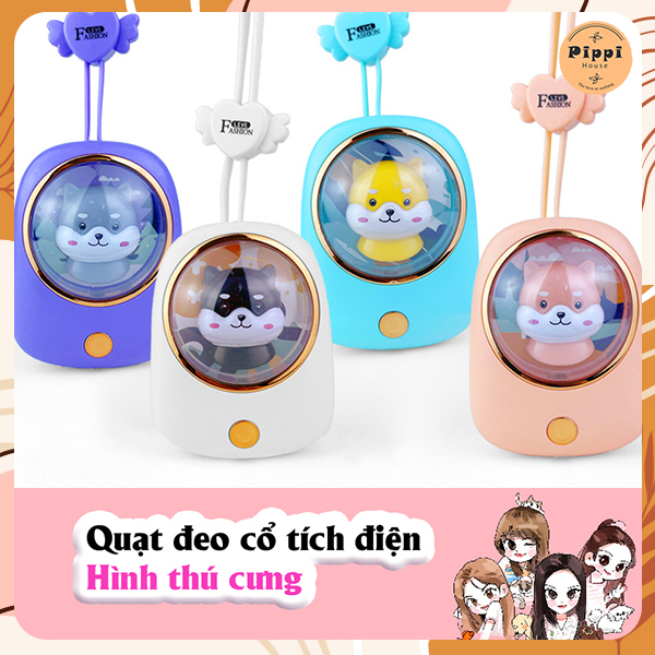 Quạt Điện Mini Đeo Cổ Hình Thú Cưng Dễ Thương Không Cánh An Toàn Cho Bé Giải Nhiệt Ngày Hè