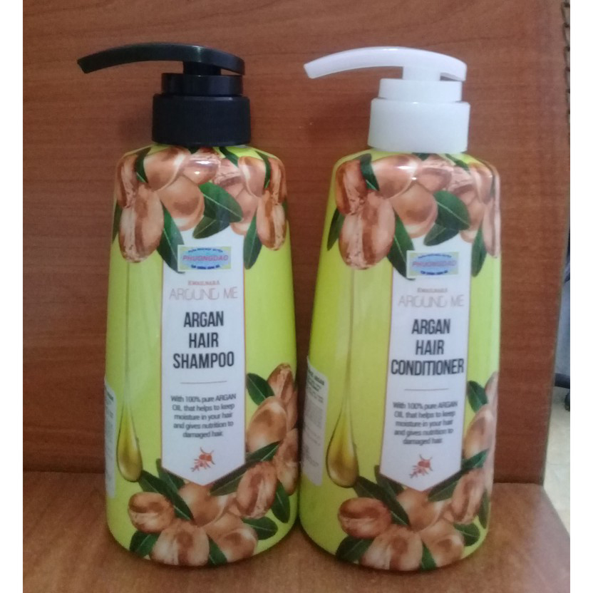 Cặp dầu gội - dầu xả thảo dược Around Me Argan Hair Hàn Quốc 500ml + Móc khóa