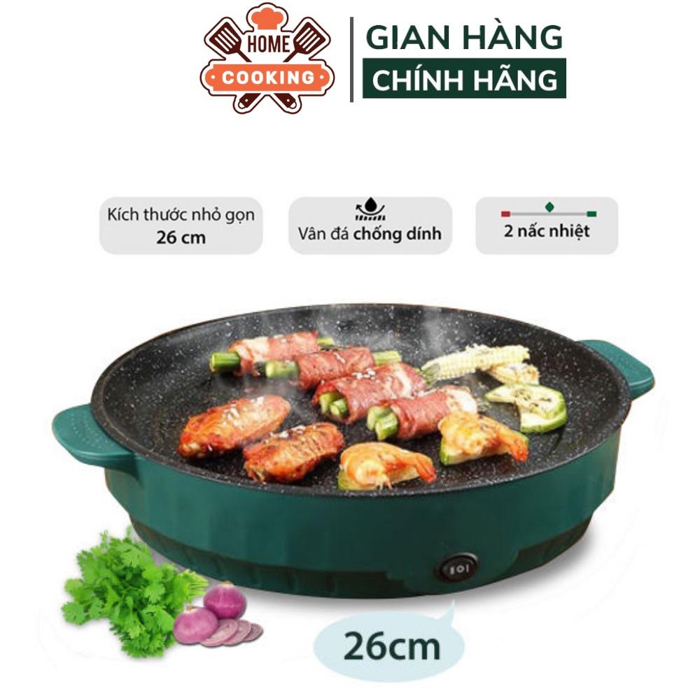 Bếp nướng điện, chảo nướng điện không khói 600W chống dính đa năng BBQ tại nhà Shanban 26cm, bảo hành 12 tháng