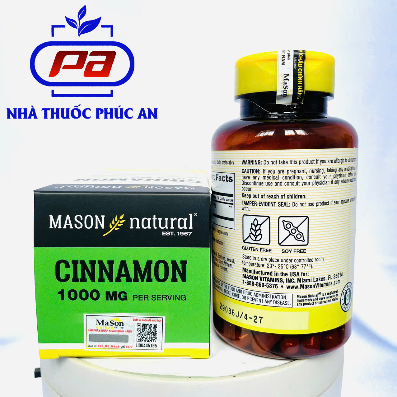 Viên uống hỗ trợ ổn định đường huyết tiểu đường điều hoà huyết áp MASON NATURAL Cinnamon Mỹ 100 viên