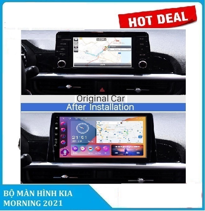 MÀN HÌNH ANDROID 9INCH XE KIA MORNING 2021 LẮP SIM 4G Cấu hình RAM 2GB. ROM 32GB Bộ xử lý 8 nhân BỘ SẢN PHẨM GỒM JACK NGUỒN+MẶT DƯỠNG THEO XE.