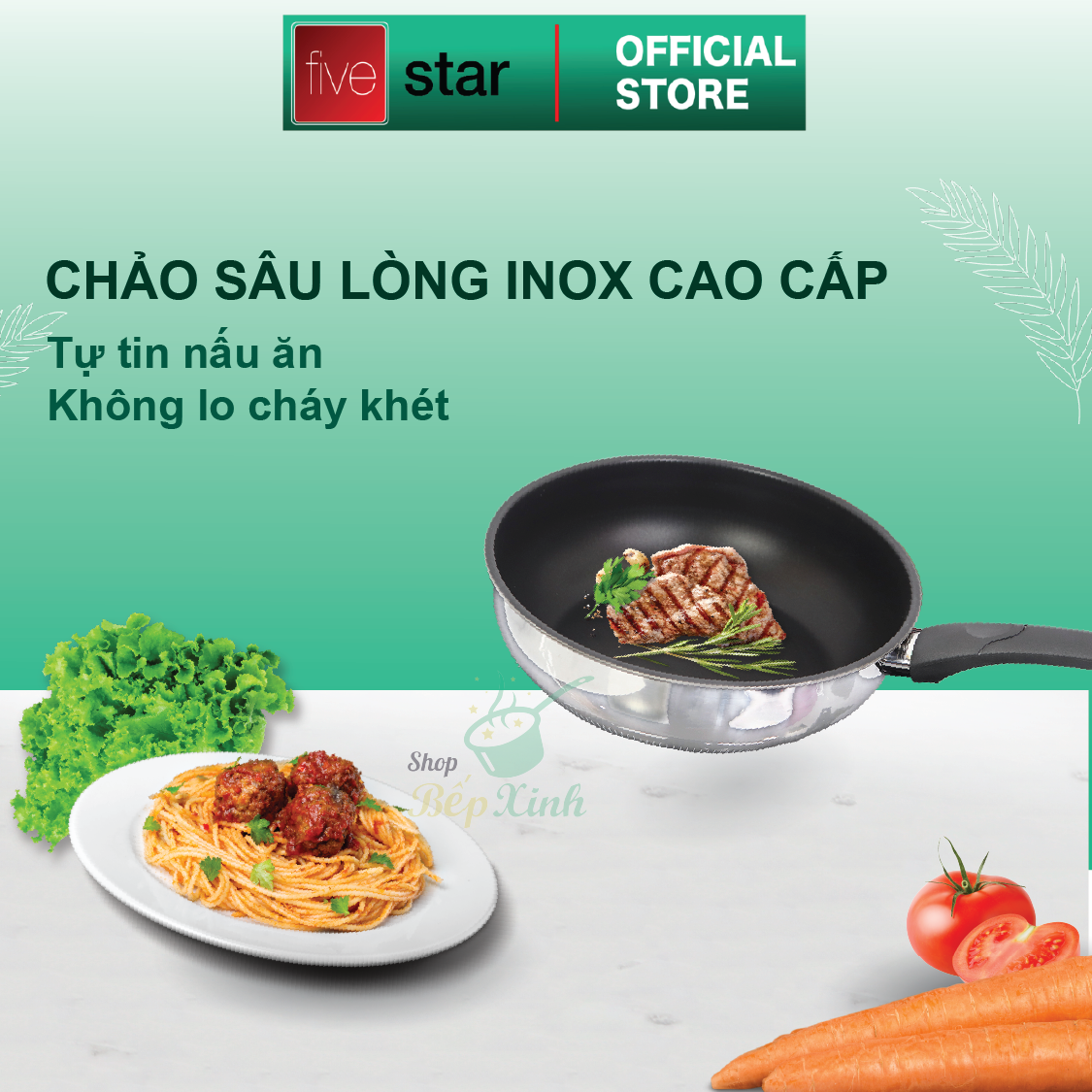 Chảo chống dính bếp từ sâu lòng cao cấp Fivestar 24cm - 26cm - 28cm , tặng 1 sạn dừa