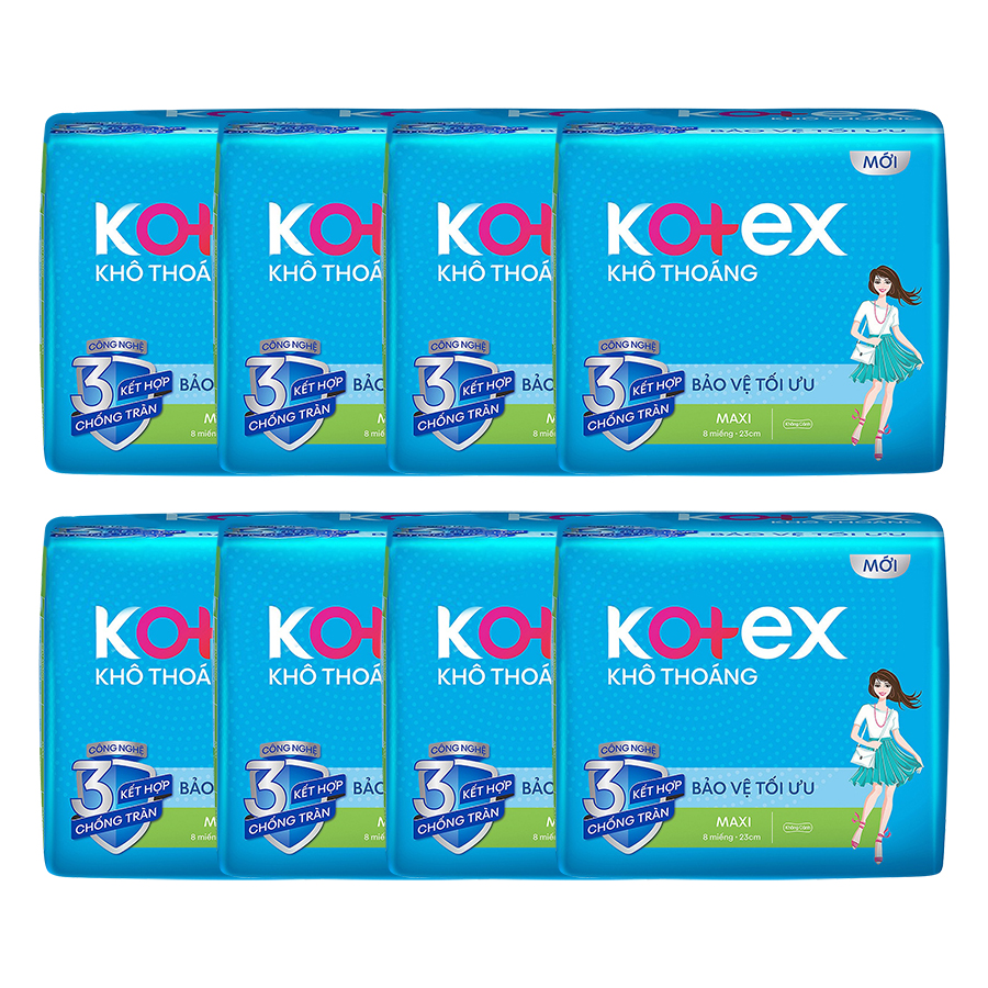 Combo 8 Gói Băng Vệ Sinh Kotex Khô Thoáng LST Maxi Không Cánh (8 Miếng / Gói)