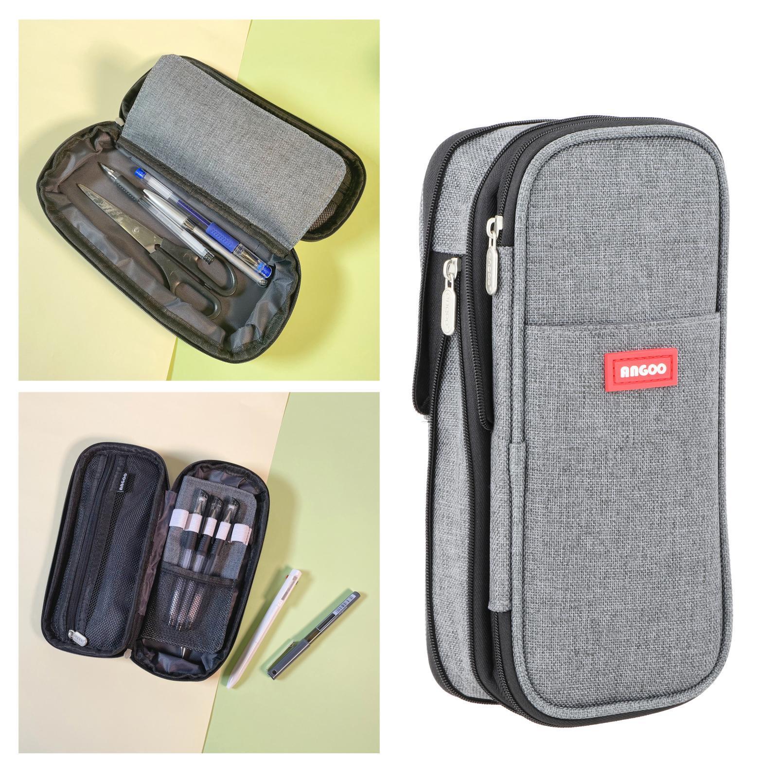 Large Capacity Pencil Case Canvas Holder Bag for Girl Boy Teen ,Grey Compact