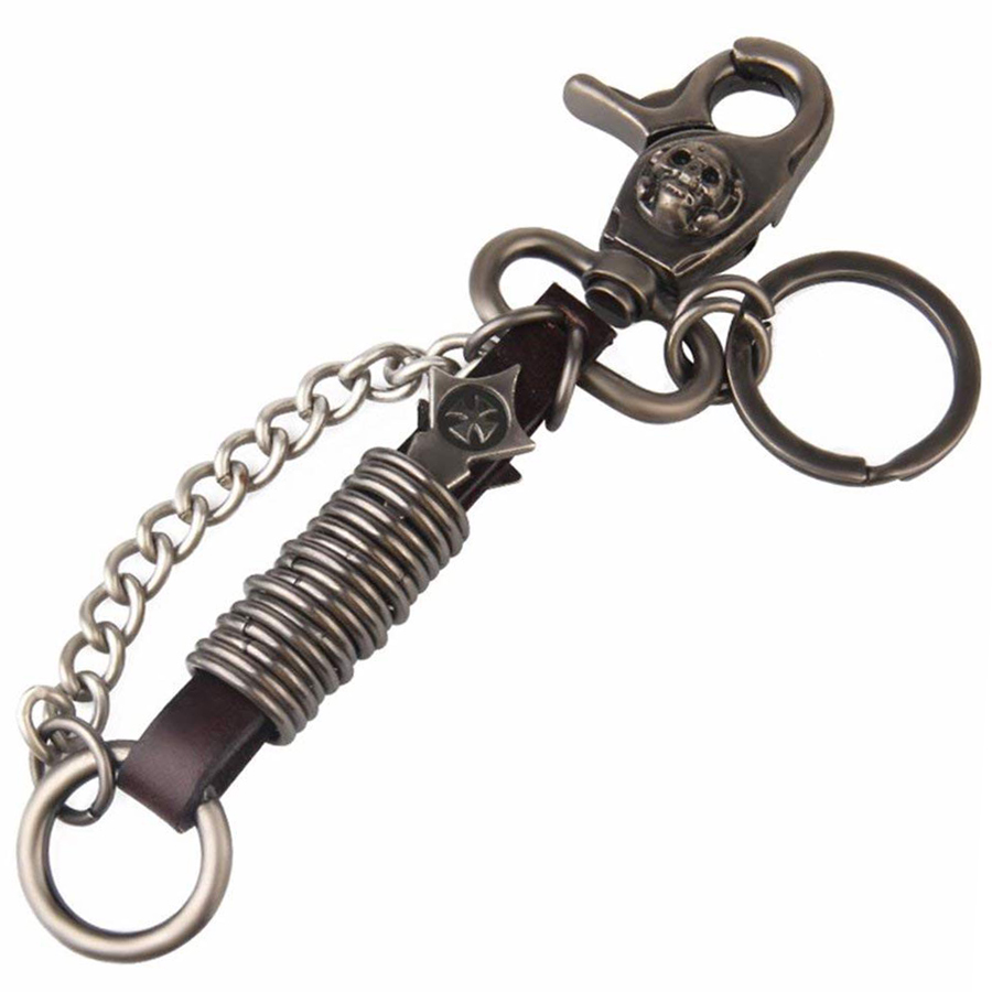 Móc Khóa Eo Retro Phong Cách Rock Từ Hợp Kim Móc Khóa Cổ Điển Phương Tây Cao Cấp Skull Keychain - Nâu