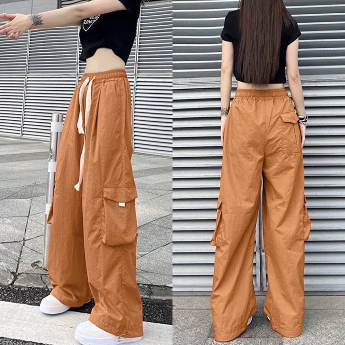 SET QUẦN DÀI ỐNG RỘNG TÚI HỘP DÂY RÚT LƯNG CAO SUÔNG TRƠN + ÁO CROPTOP THUN ĐEN DẠO PHỐ THỂ THAO ĐI CHƠI ĐI TIỆC