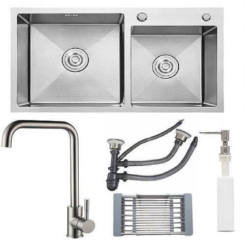 Combo chậu rửa chén inox sus304 kích thước 8245, vòi rửa chén nóng lạnh, bình xà phòng, rổ inox đa năng, bộ xả chậu chống hôi