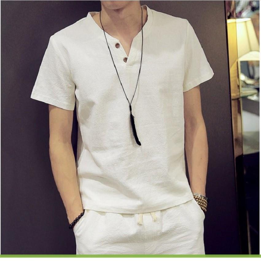 Áo phông đũi nam cộc tay chất đũi thái mát thoáng khí, áo phông nam cổ tàu 5 màu