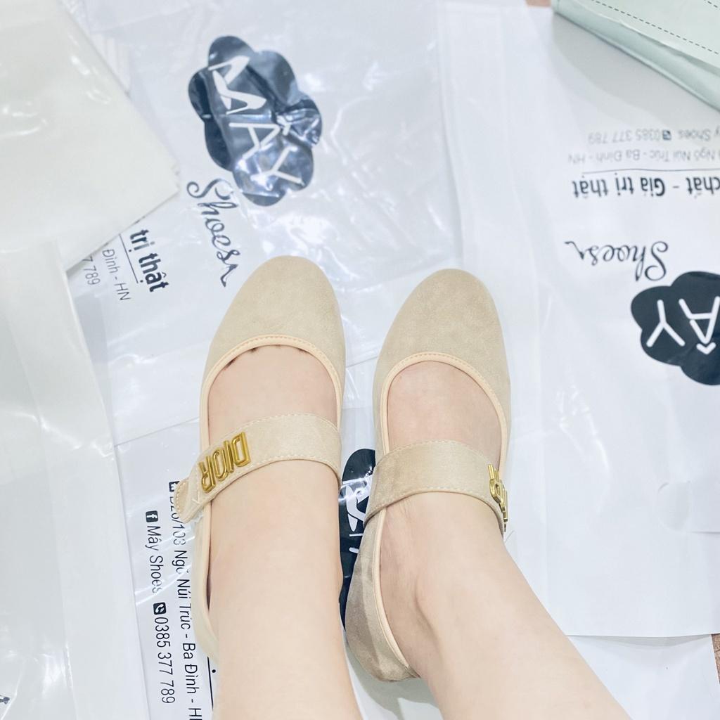 Giày búp bê đế bằng mũi tròn quai ngang dán Dio màu kem chất đẹp giá rẻ phong cách Hàn Quốc cho nữ - Mã G54