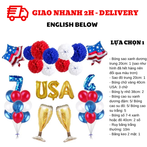 Bộ bóng trang trí tiệc Quốc Khánh Mỹ - 4 of July combo qkm28