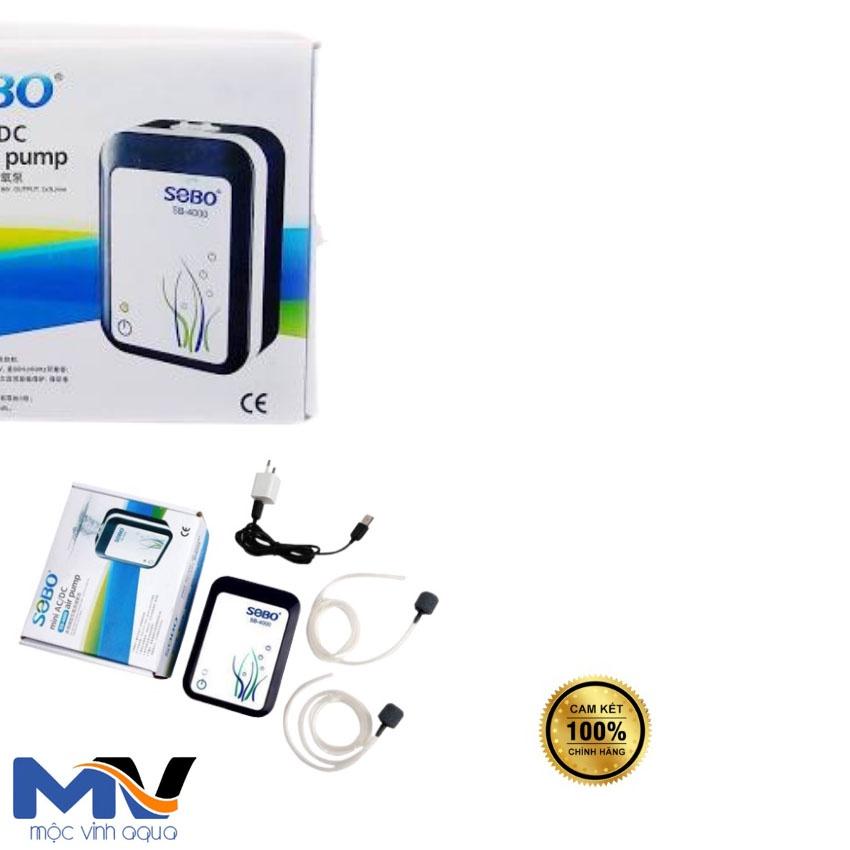 Máy sủi oxy tích điện 2 vòi Sobo 3000 - 4000 tiện lợi đề phòng mất điện