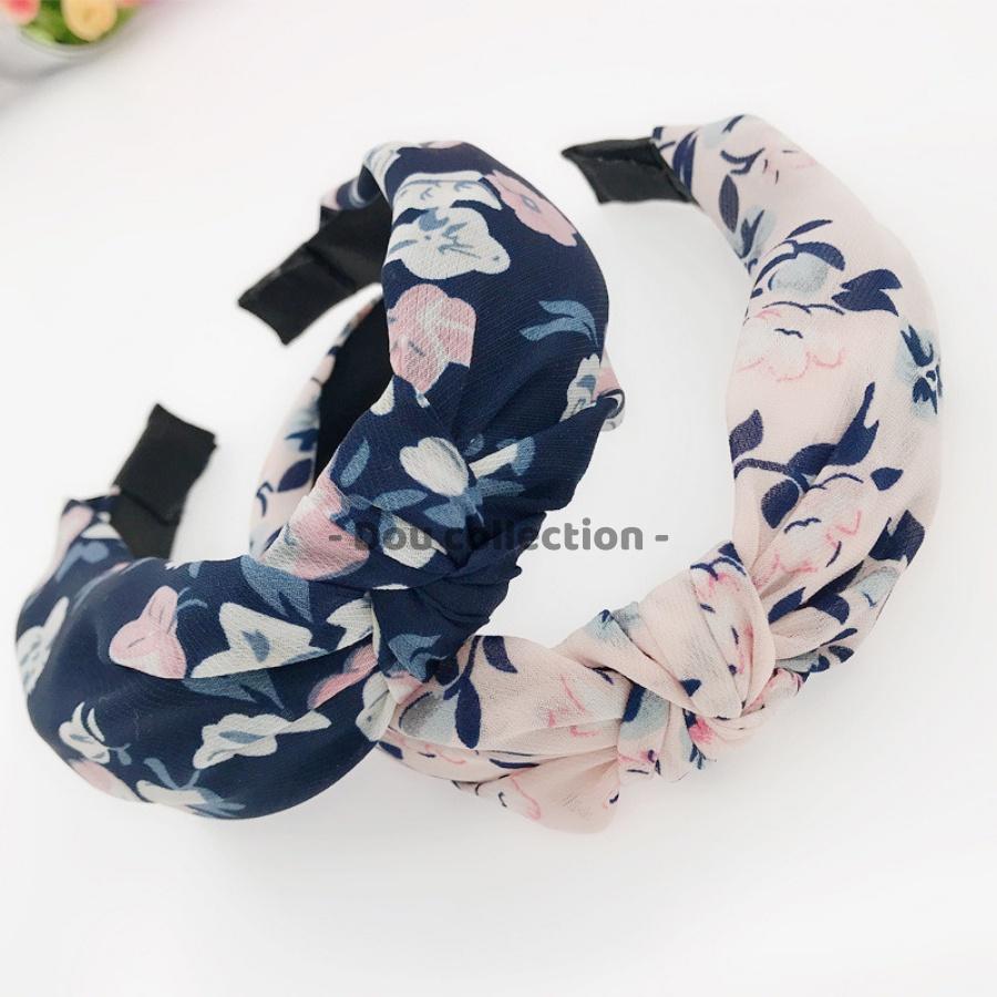 Cài Tóc (Bờm Tóc) Băng Đô Bảng To Thắt Nút Gọng Nhựa Họa Tiết Hoa Phong Cách Hàn Quốc - Mã CT012
