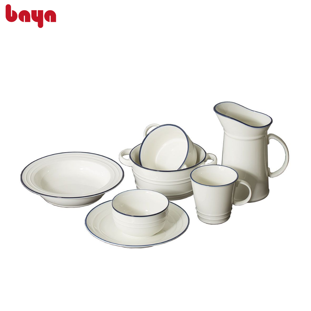 Chén Bát Sứ Tráng Men Viền Xanh BAYA REGATTA Chất Liệu Sứ Trắng Men Bóng Cao Cấp Phong Cách Hiện Đại 1062359