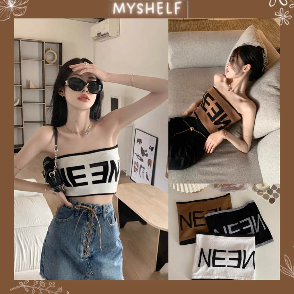 M48 Áo croptop nữ in chữ dáng quây cá tính, áo ống thun gân in chữ đẹp sang chảnh (có sẵn - miễn ship)