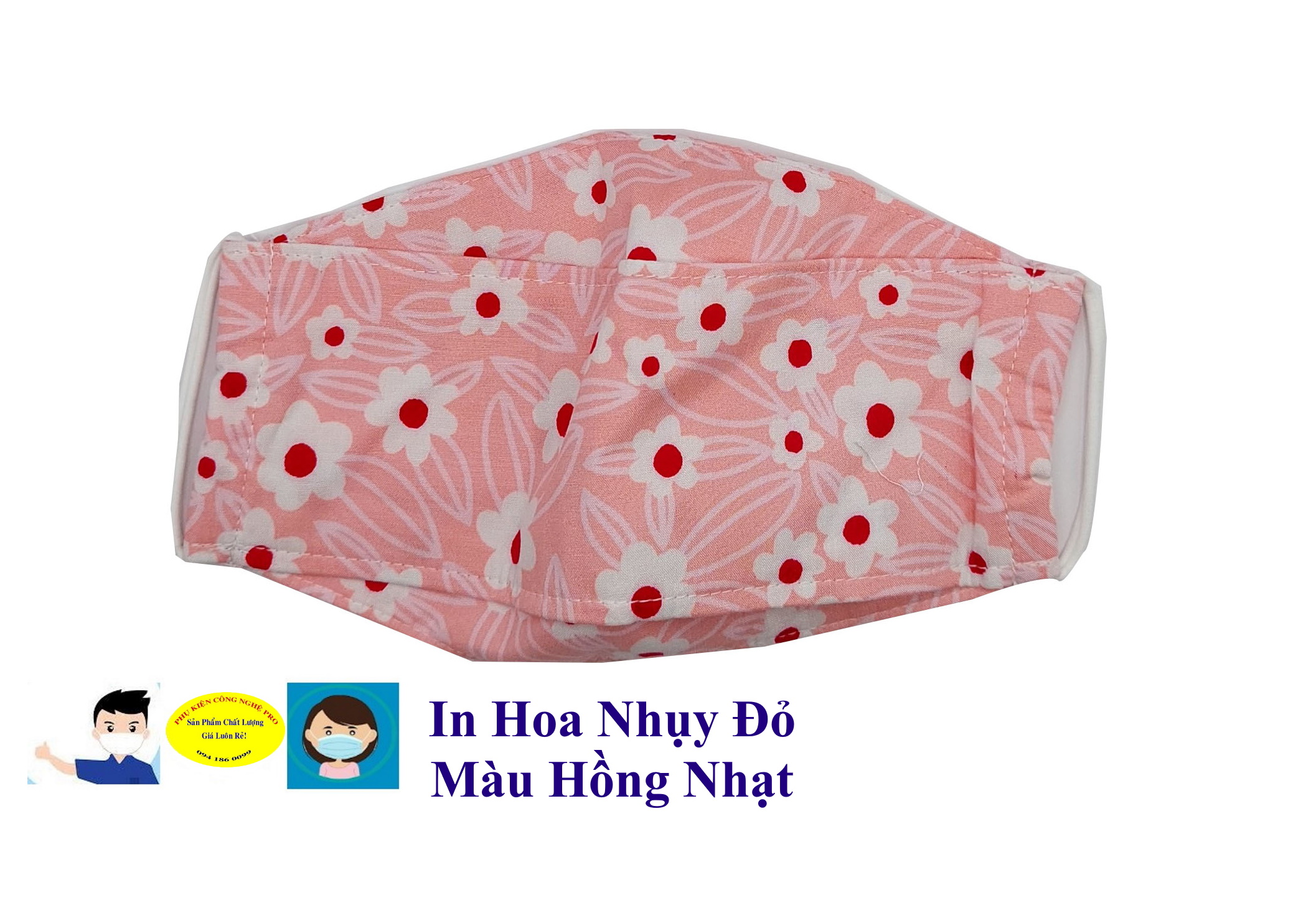 Khẩu trang vải 2 lớp Thiết kế kiểu KF94 In hình hoa Chất liệu vải mềm mát, Chống nắng, Chống bụi, Bảo vệ sức khỏe