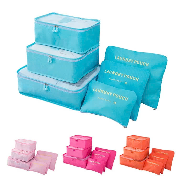 Bộ 6 Túi Đựng Đồ Du Lịch Thiết Kế Mặt Lưới Thoát Khí Sắp Xếp Quần Áo Nhỏ Gọn Tiện Dụng (Giao màu ngẫu nhiên)