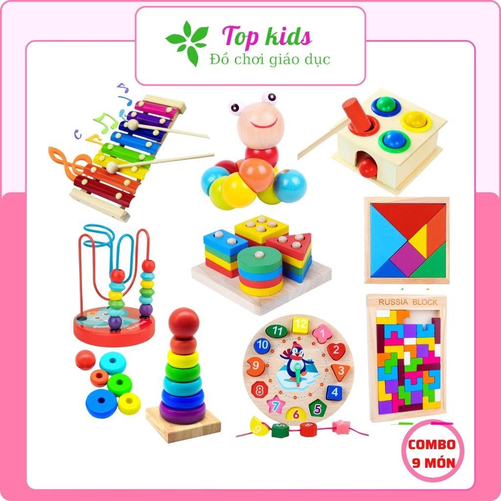 Đồ chơi thông minh cho bé gái bé trai 1 2 3 tuổi montessori bằng gỗ combo 4 5 6 7 8 9 món