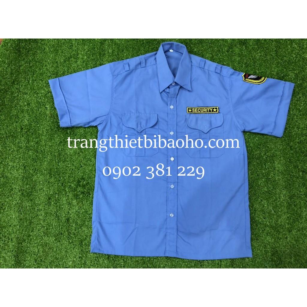 Áo đồng phục bảo vệ màu xanh dương may kèm logo tay ngực