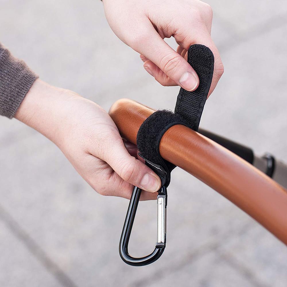 Bộ 2 cái móc xe đẩy thiết kế bền chắc, bằng nhôm, dây đeo chống trượt