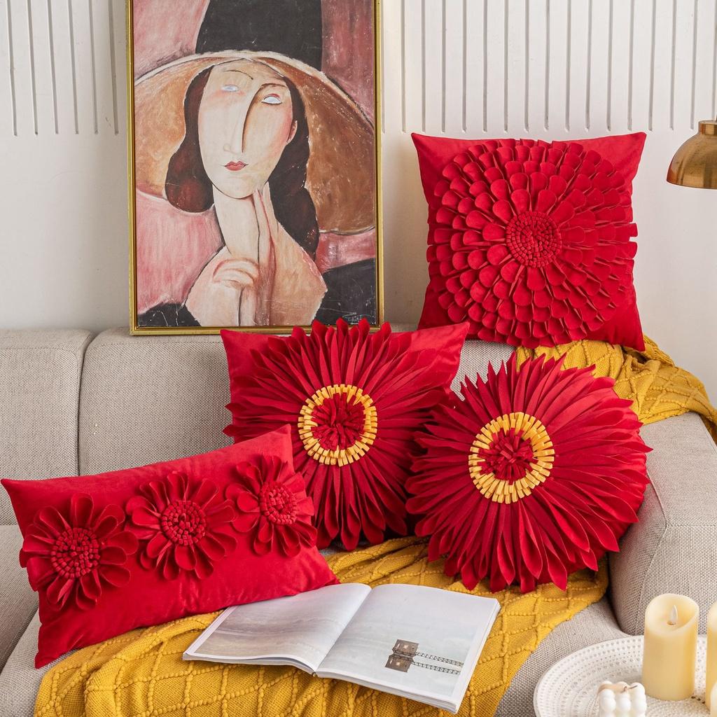 Gối trang trí sofa cao cấp, hoa văn độc lạ màu Đỏ 45x45cm, 30x50cm