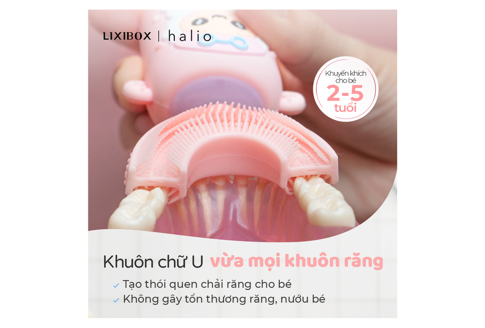 Combo Bàn Chải Điện + 1 Đầu Bàn Chải Cho Bé Halio Smart Sonic U-Shaped Toothbrush