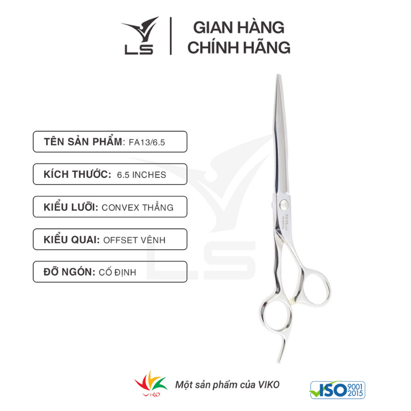 Kéo cắt tóc LS lưỡi thẳng quai offset vênh đỡ ngón cố định FA13/6.5