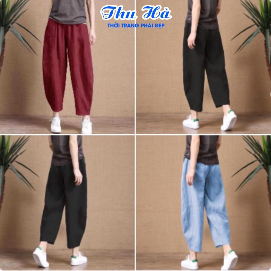 Quần kiểu thời trang nữ ống rộng lưng thun Thu Hà chất liệu Linen cao cấp mềm mát, form rộng thoải mái QNH.39