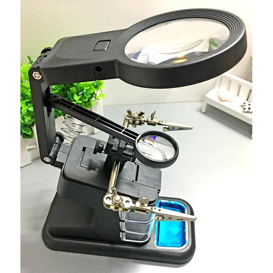 Kính lúp để bàn đa chức năng có đèn LED hàn mạch điện tử 3X - 4.5X - 25X có hộp đựng phụ kiệnKL04