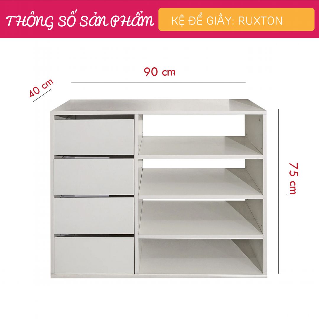 Kệ để giầy gỗ hiện đại SMLIFE Ruxton | Gỗ MDF dày 17mm chống ẩm | D90xR40xC75cm