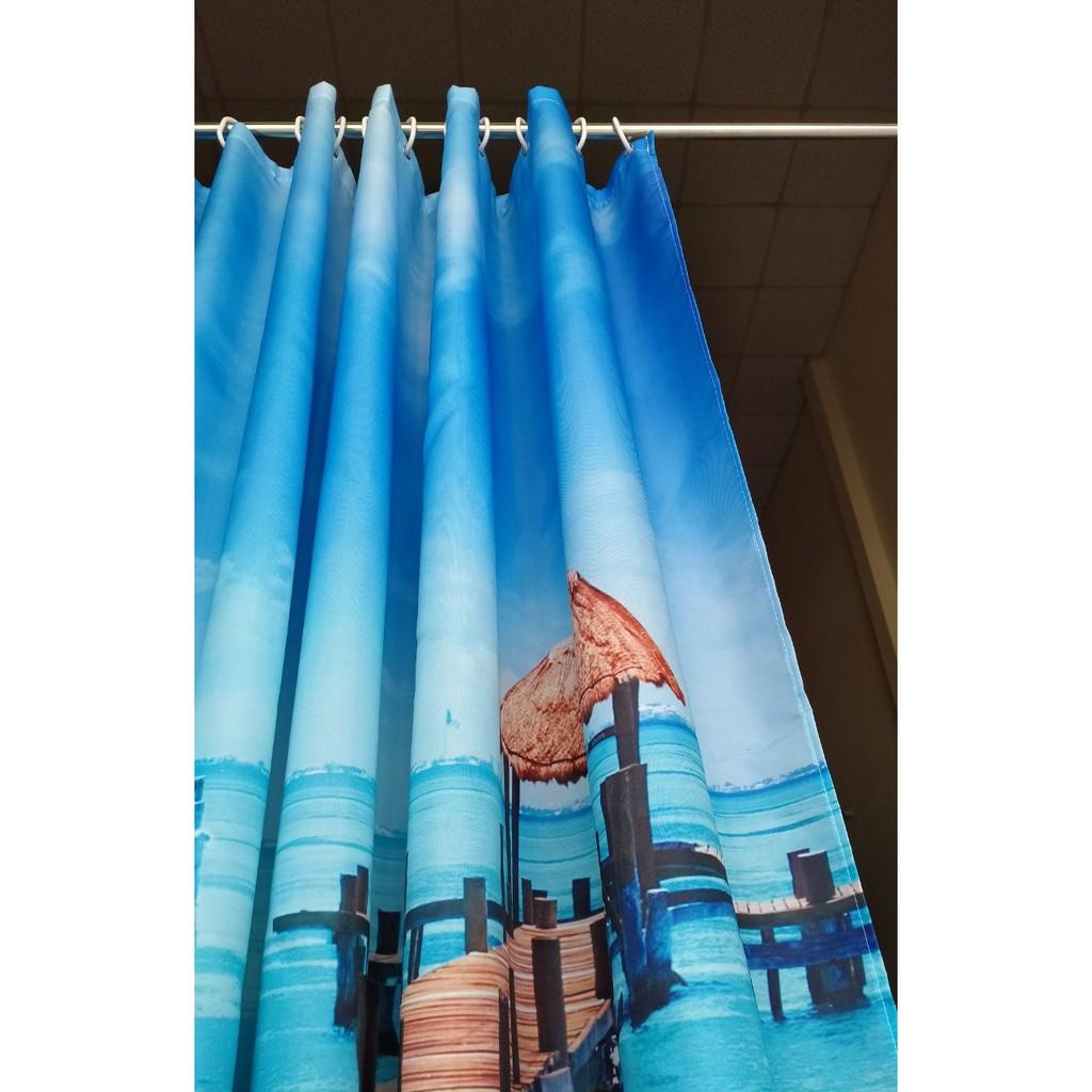 Rèm Vải phòng tắm Chống Nước họa tiết chiếc Cầu trên Biển in 3D cực sắc nét