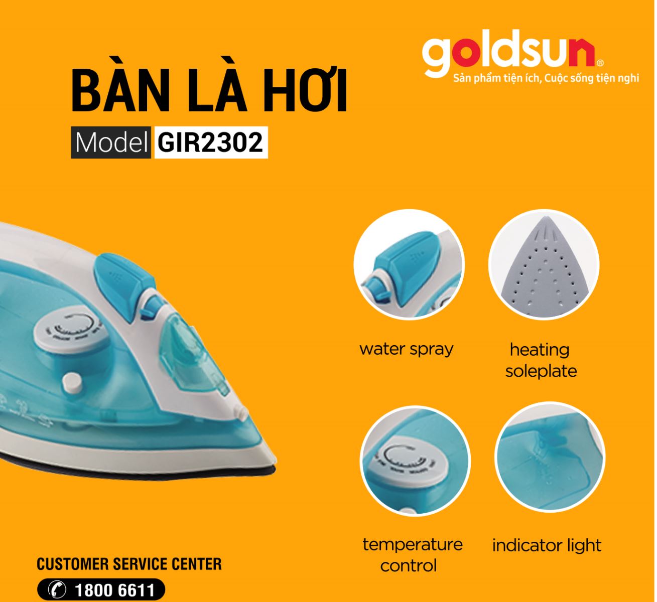 Bàn là hơi Goldsun GIR2302 Hàng chính hãng