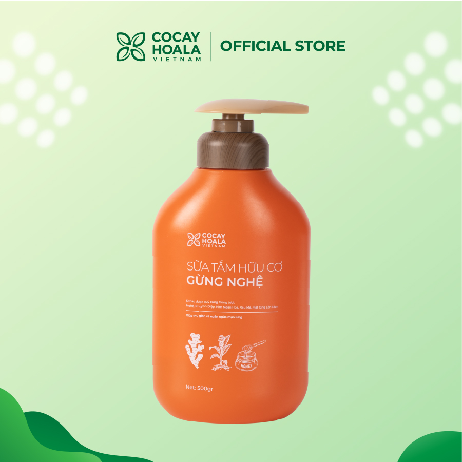 Sữa tắm thảo dược Gừng Nghệ Cỏ Cây Hoa Lá - Chiết Xuất Từ 9 Loại Thảo Dược Quý - Phòng Cảm, Tránh Gió, Dưỡng Da - Cho Con Cho Mẹ, Cho Đại Gia Đình, chai 500gr