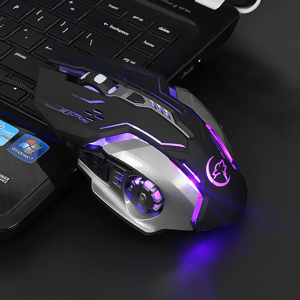 USB Wired Mouse Gaming Mice, 6 Buttons LED Backlit Colorful Light, with Scroll