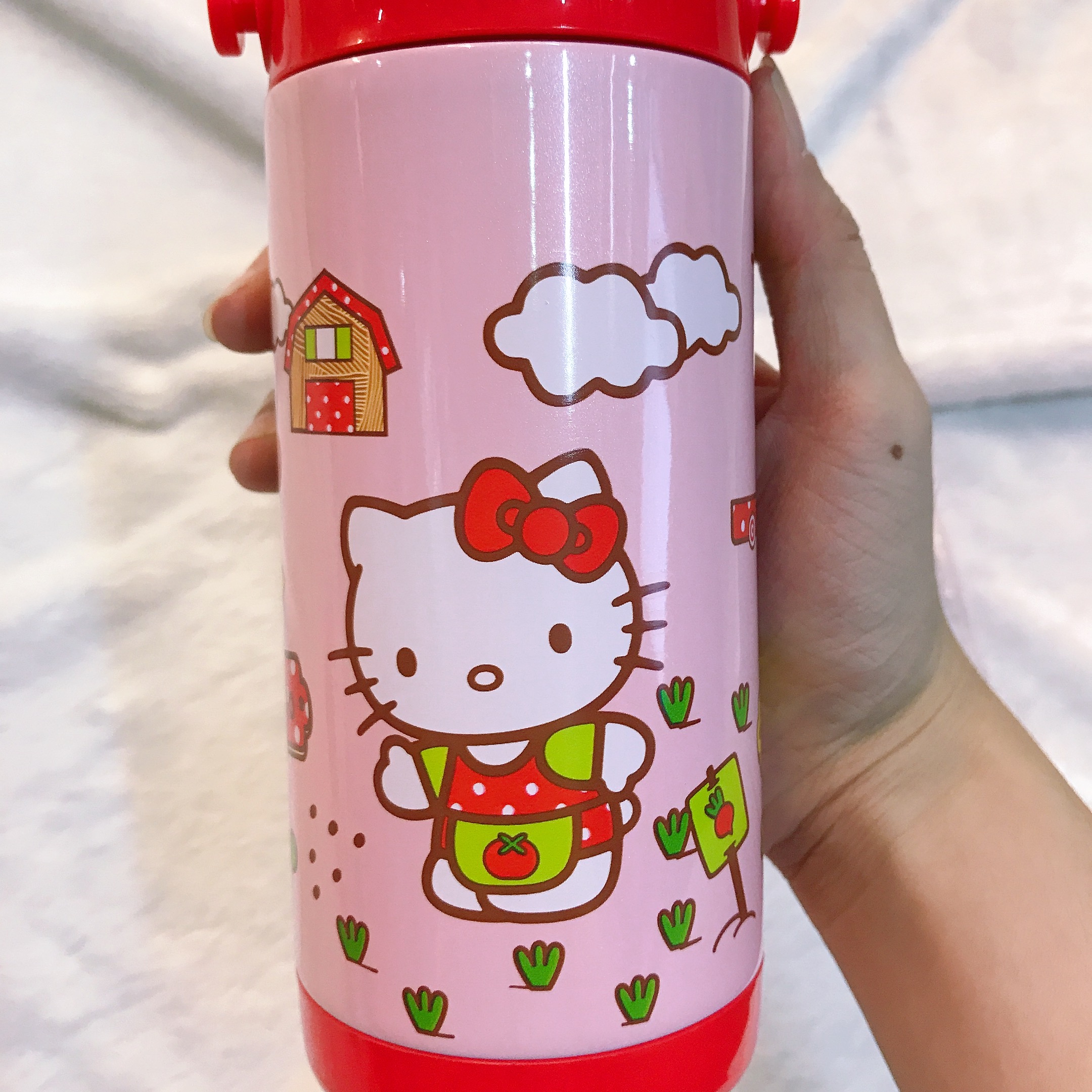 Bình nước giữ nhiệt hình mèo Kitty tưới cây nắp trong suốt màu đỏ cho trẻ em, bé gái -  - KT3654D