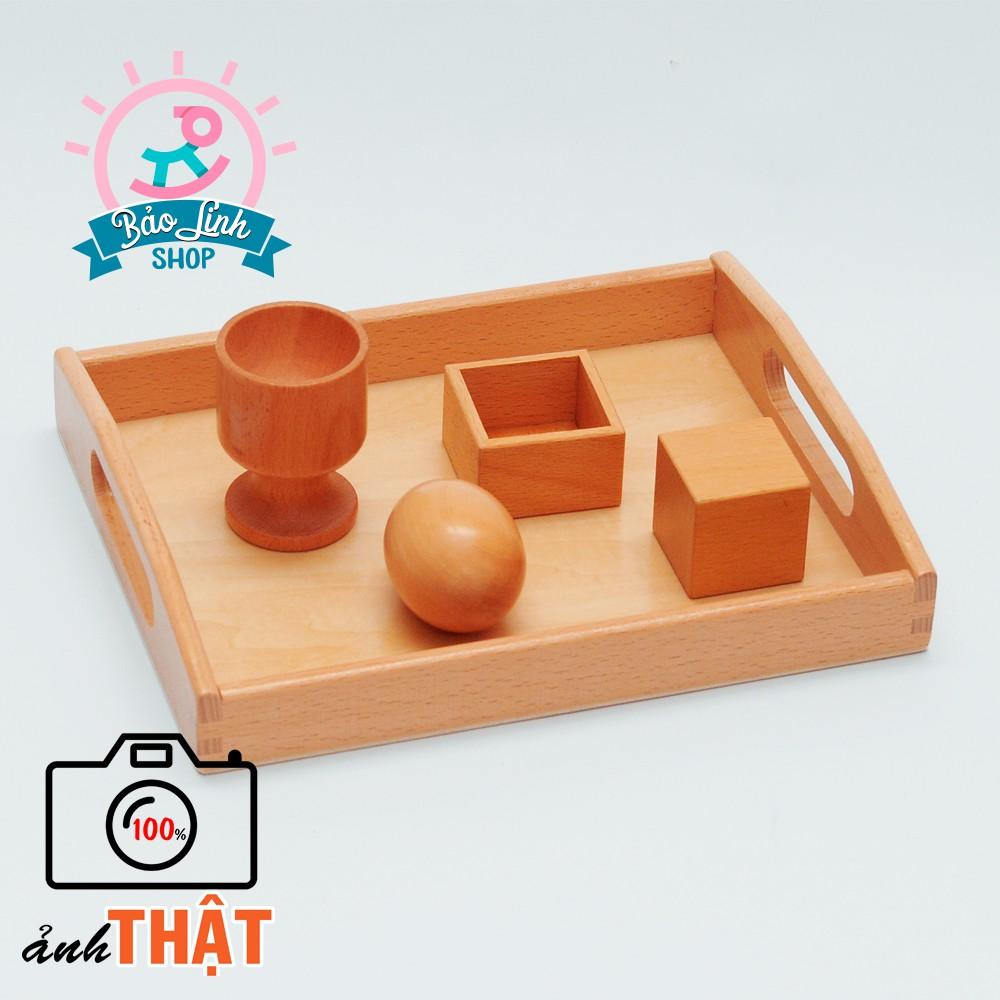 Giáo cụ Montessori 9-12 tháng - COMBO Bộ lồng khối hình lập phương, trứng gỗ và ly BẢN ĐẸP