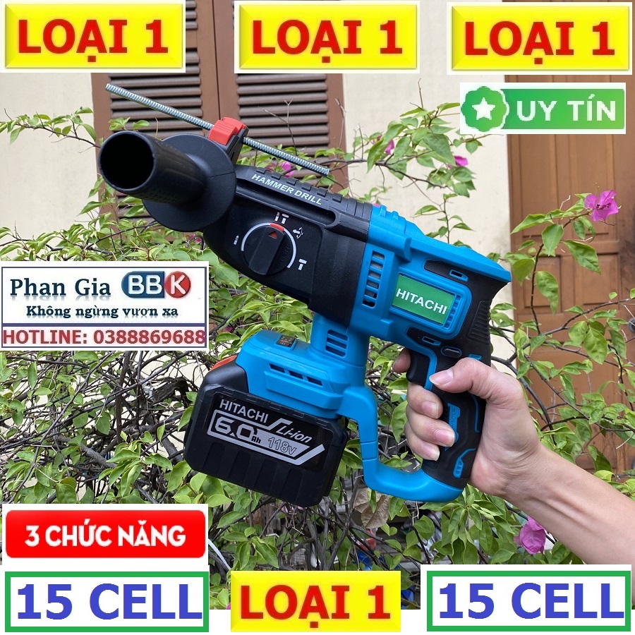 Máy Khoan Đục Bê Tông 199V - 3 Chức Năng: Khoan, khoan búa, đục - Động Cơ Không Chổ Than 100% Lõi Đồng