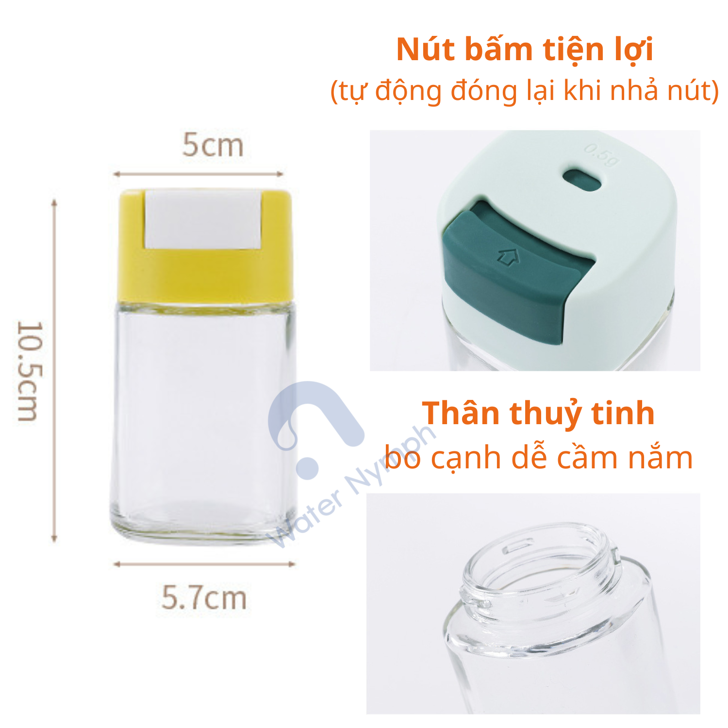 Hũ đựng gia vị - Lọ đựng gia vị thủy tinh nút bấm định lượng cao cấp Waternymph (tặng kèm nhãn dán)