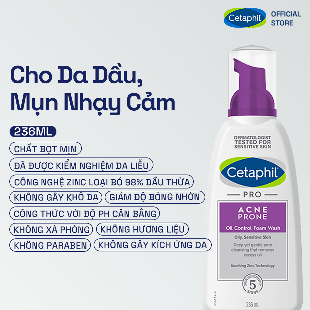 Sữa rửa mặt cho da dầu mụn, nhạy cảm Cetaphil Pro Acne Prone Oil Control Foam Wash 236ml