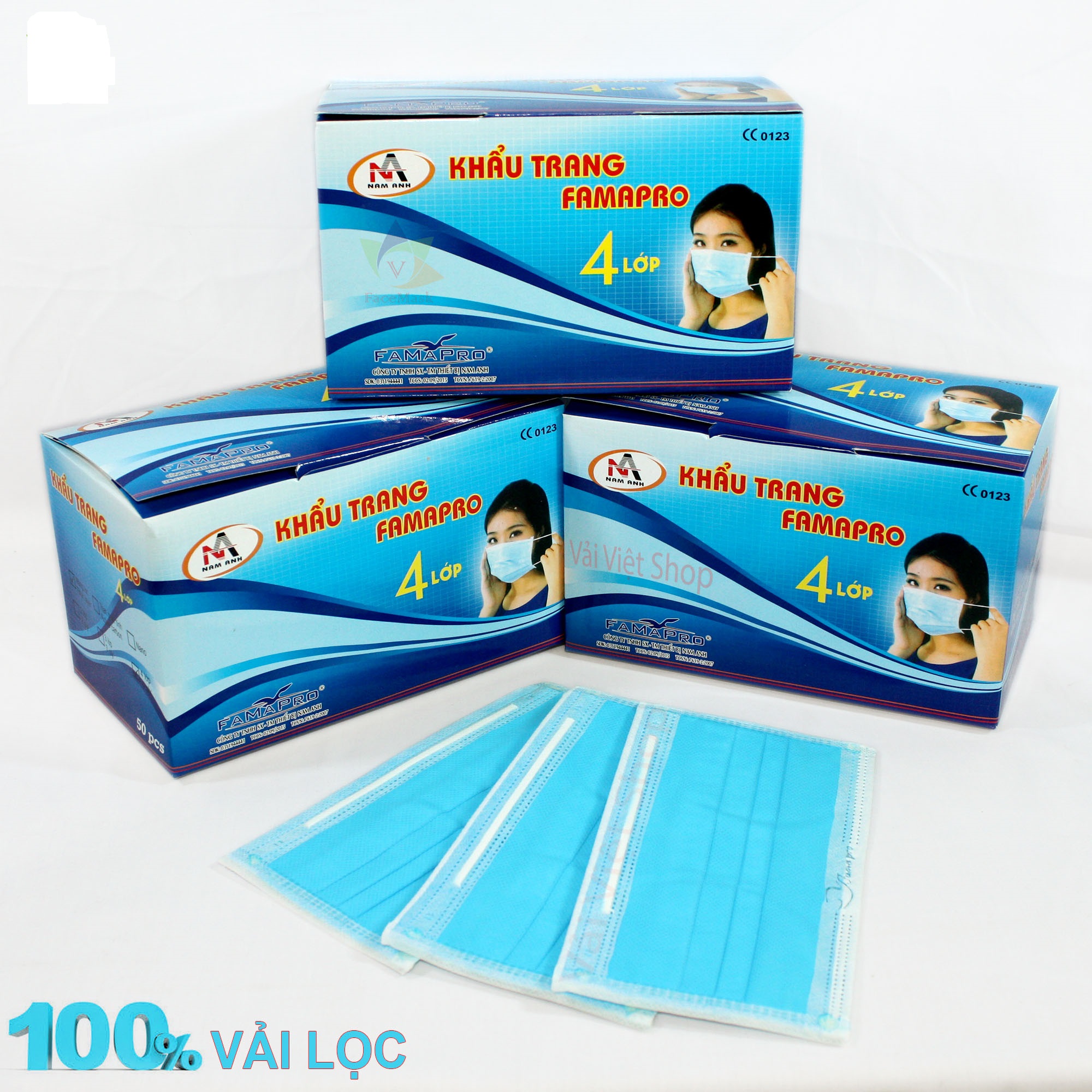 Combo 3 hộp khẩu trang y tế 4 lớp Nam Anh xanh