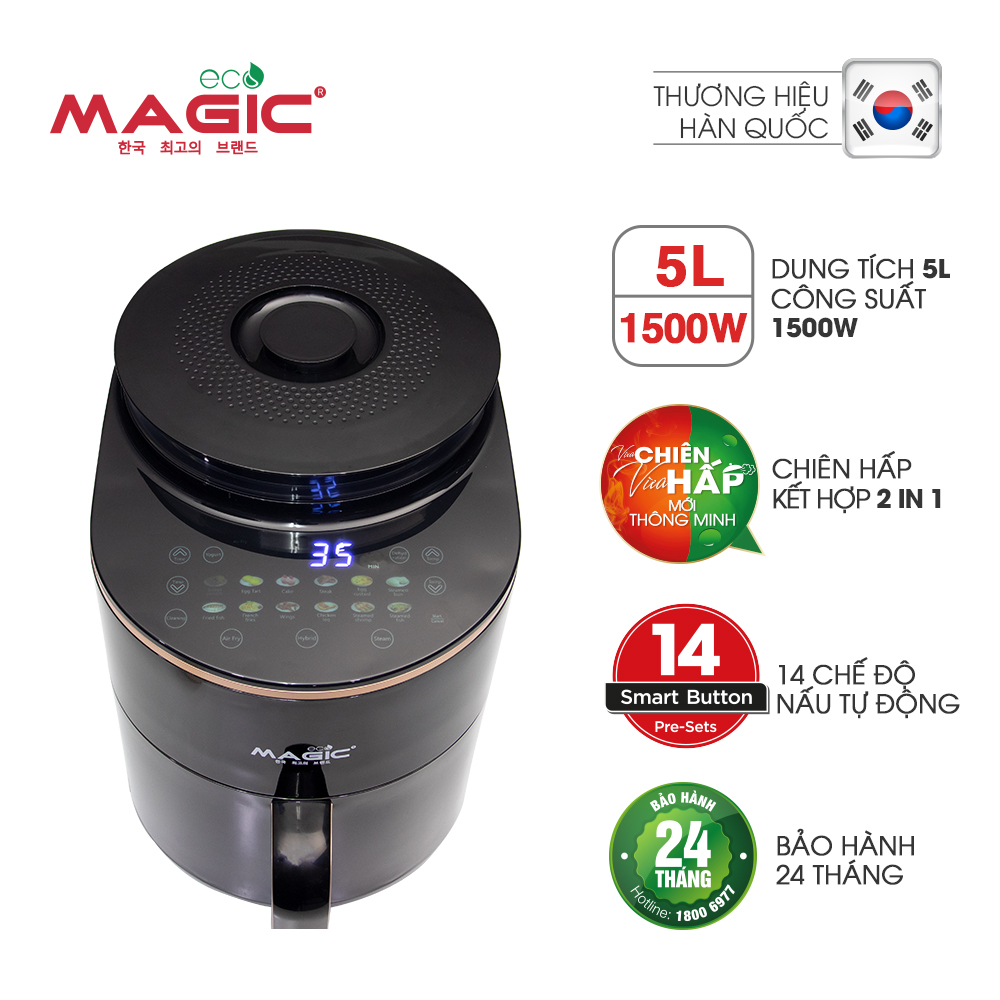 Nồi chiên không dầu kết hợp hấp Magic Eco S05 5L - Hàng chính hãng