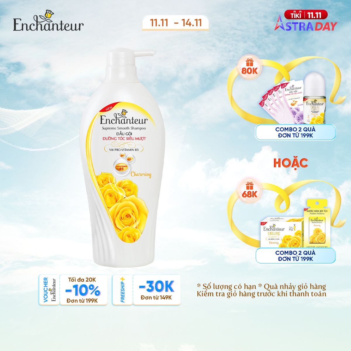 Dầu gội nước hoa Enchanteur Charming nồng nàn duyên dáng dưỡng tóc siêu mượt 650gr