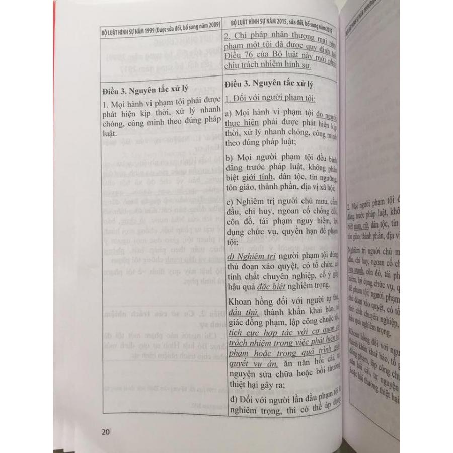 So sánh đối chiếu bộ luật hình sự năm 1999 sửa đổi bổ sung 2009 và Bộ luật hình sự 2015 sửa đổi bổ sung 2017