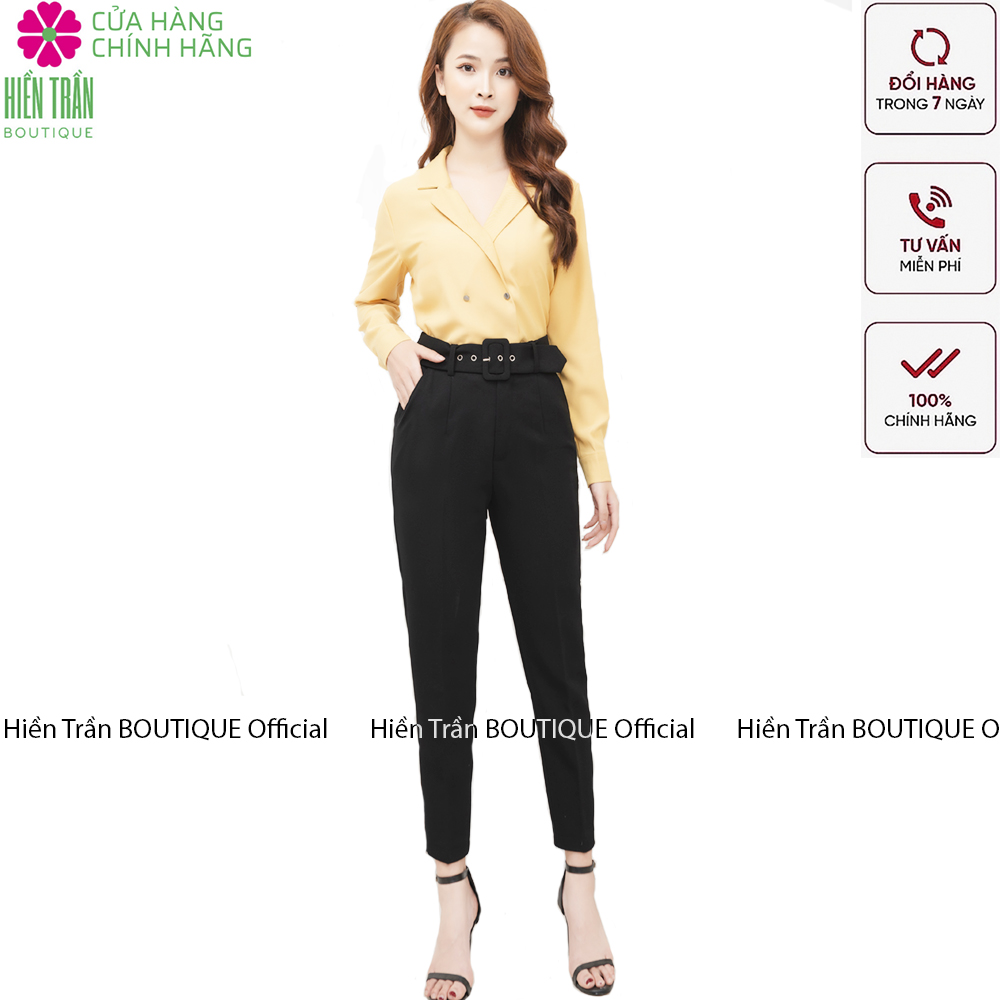 Quần baggy nữ Hiền Trần BOUTIQUE cạp cao đai khuyên lỗ tháo rời cá tính chất vải cao cấp form dáng công sở