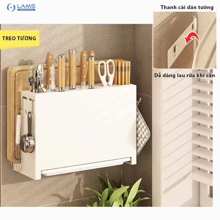 Giá để dao đũa thớt, kệ để dao thớt đũa kéo nhà bếp LAMS 2 màu đen, trắng