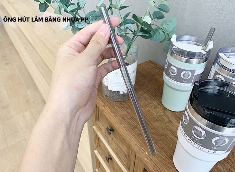 Ly giữ nhiệt inox 304 dung tích 890ML kèm ống hút - Màu hồng