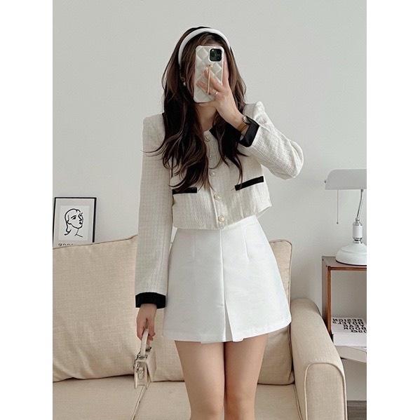 Áo khoác dạ dáng croptop Ulzzang, Áo vest dạ tweed nữ 2 lớp dày dặn phong cách tiểu thư Hàn Quốc